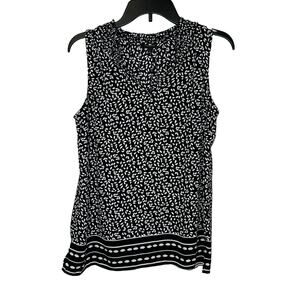 Talbots Womens Tank‎ Top Smocked Neck Pop Over Leaves Print Pullover Black Small